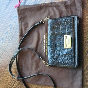Kate Spade Black Croc Embossed Crossbody Shoulder Bag